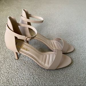 Lulus Published Author Nude Nubuck Ankle Strap Heels - Size 9
